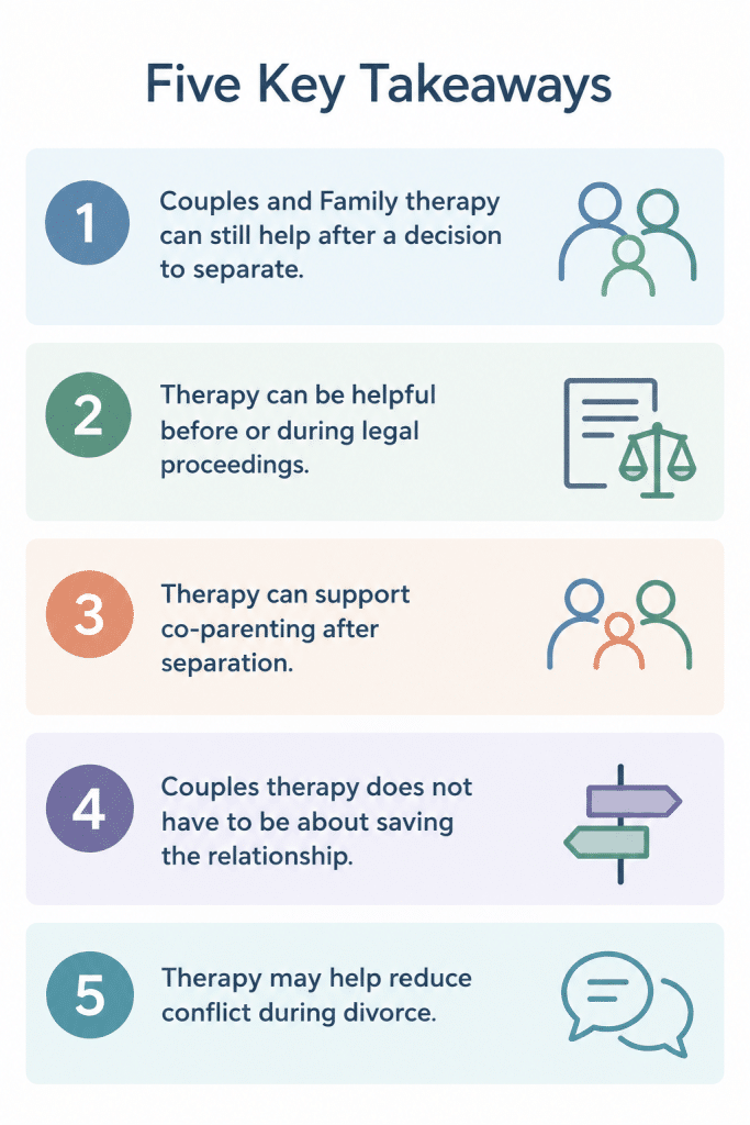 Planning Separation Or Divorce? How Couples And Family Therapy Can Help 5 key takeaways when considering family therapy for separation or divorce